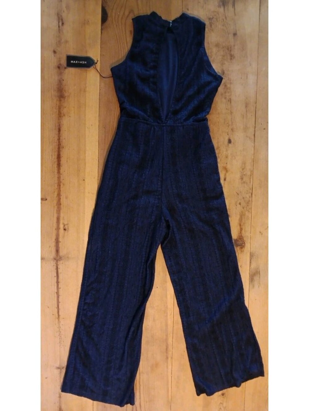 Max + Ash Womens L Blue Jumpsuit Sleeveless Wide Leg Belted Open Back Boho NWT